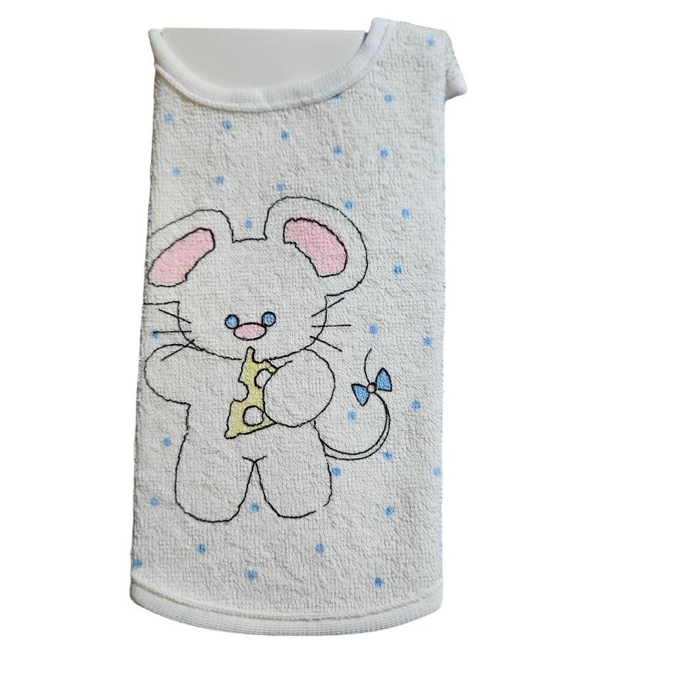 Vintage Terry Cloth Baby Bib  Mouse Cheese Polka‎ Dot Print One Size Kidcore